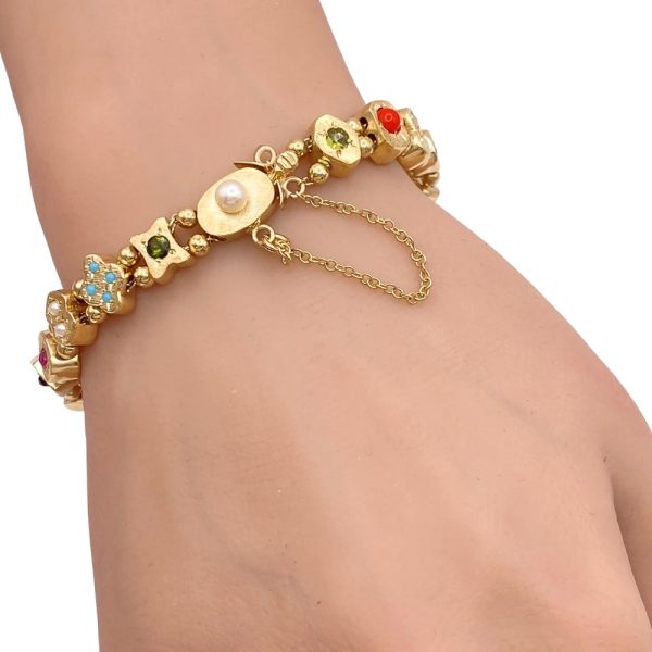 Victorian Revival Jeweled Slide Bracelet 14K Gold worn clasp side
