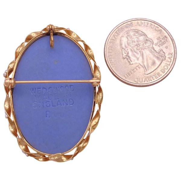 Wedgwood Blue Cameo Pendant Brooch 14K Gold back