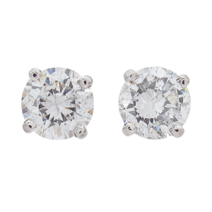 1 carat round diamond stud earrings 14k white gold