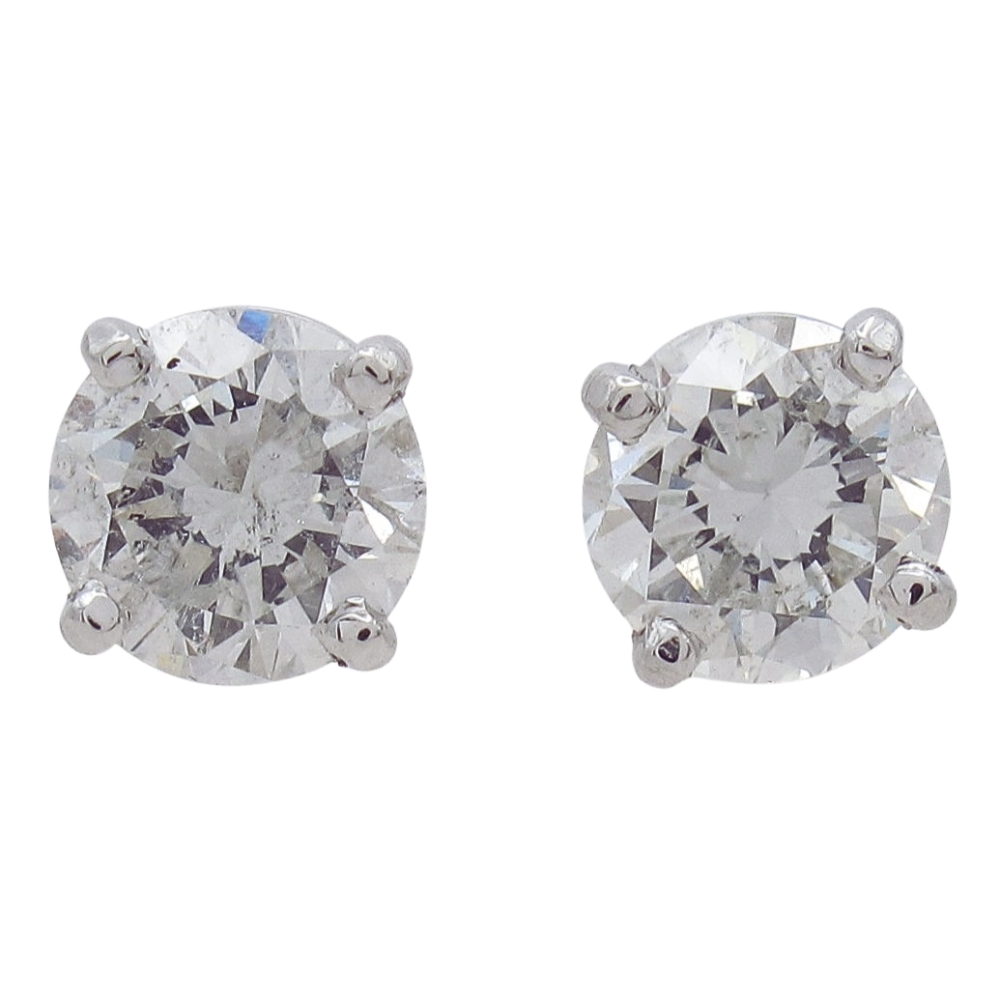 0.98ctw Round Solitaire Diamond Stud Earrings White Gold