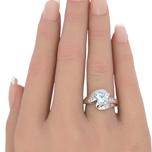 1.0ctw Trillion Cut Aquamarine Ring 14K White Gold worn