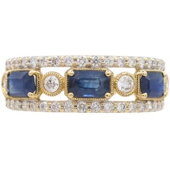 1.59ctw Diamond & Sapphire Band Ring 14K Gold