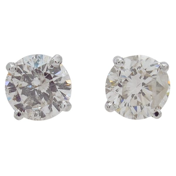 1.75 carat Round Diamond Stud Earrings White Gold 1.72