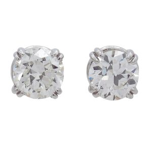 Old European Round Diamond Stud Earrings White Gold .89