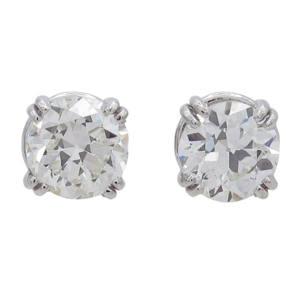 Old European Round Diamond Stud Earrings White Gold .89