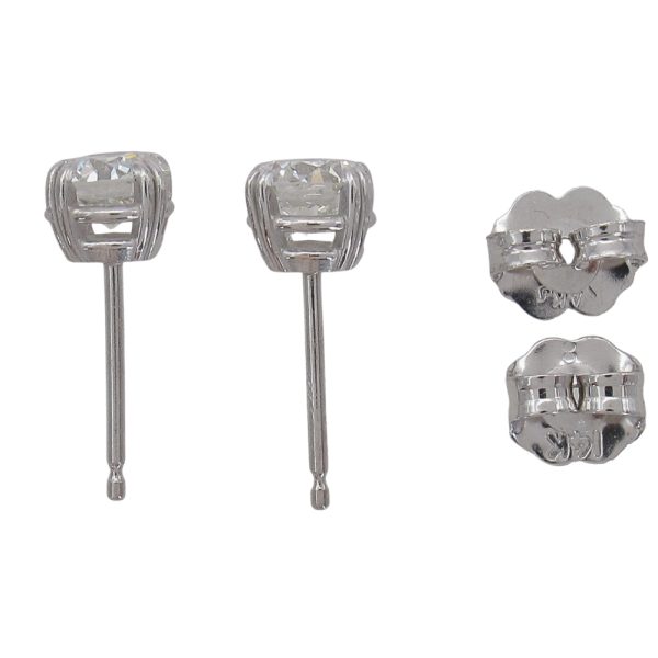 Old European Round Diamond Stud Earrings White Gold Side .89