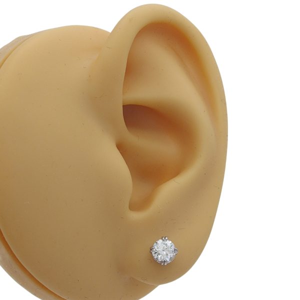 Old European Round Diamond Stud Earrings White Gold worn .89