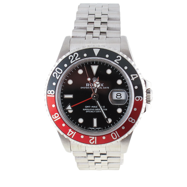 Pre-Owned Rolex 40MM GMT Master II Coke (1991) Stainless Steel Model 16710 Front